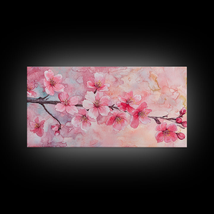 Cherry Blossom Branch Canvas Print | Cherry Blossom Painting, Light Pink Wall Art, Nature-Inspired Decor, Botanical Prints, Bedroom Art