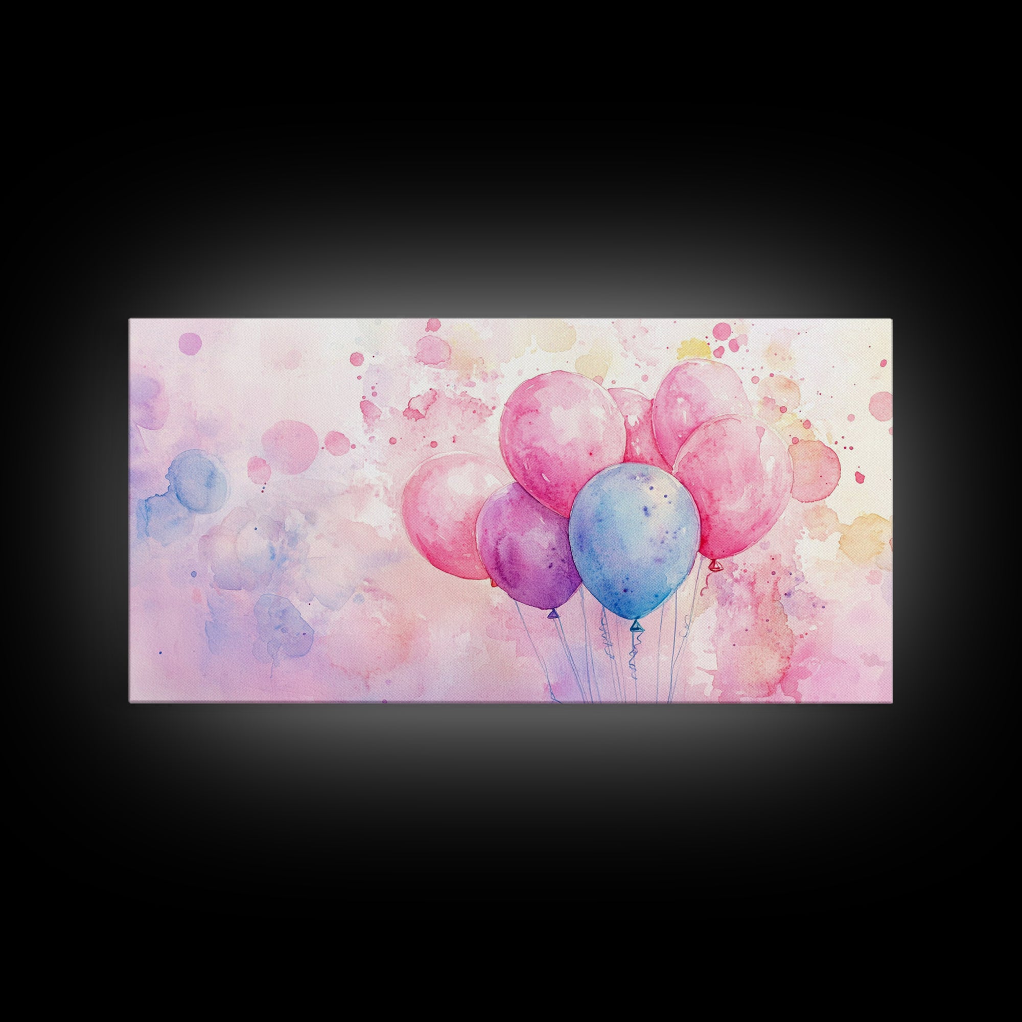 Balloon Cluster Canvas Print | Whimsical Art, Light Pink and Blue Wall Art, Birthday Decor, Pastel Wall Art, Playroom Art, Living Room Decor