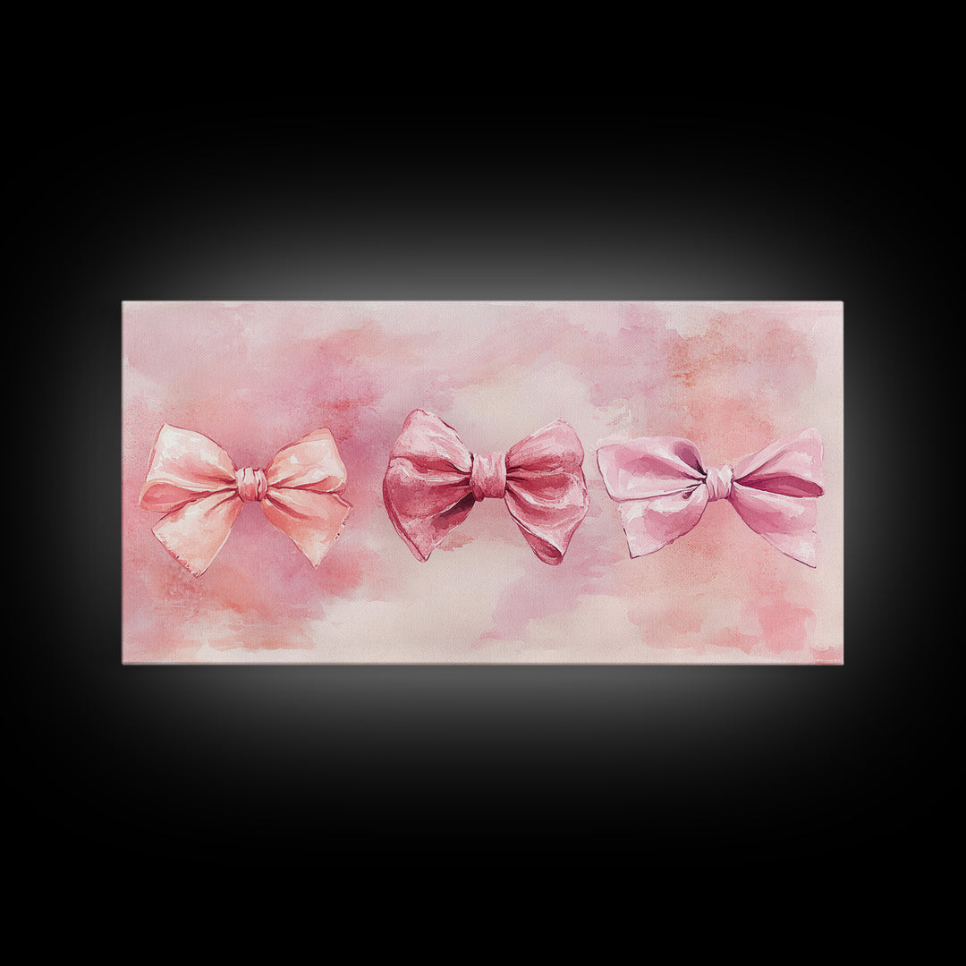 Bow Tie Trio Painting with Pink Orange Wall Art Aesthetic Framed Canvas Print, Whimsical Art Bedroom or Living Room Decor