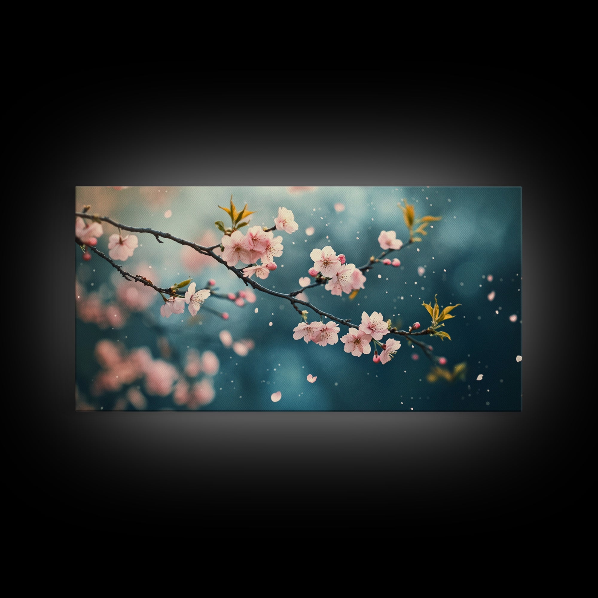 Blossoming Cherry Branch Framed Canvas Print Japanese Style Rustic Decor Great Gift Idea Botanical Prints Beautiful Bedroom Wall Art