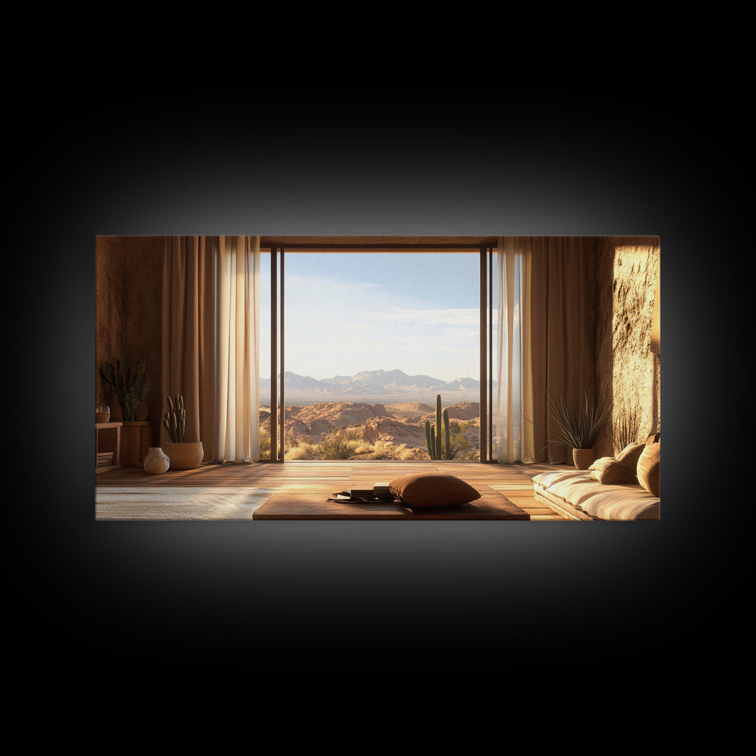 Canvas Print of Rustic Southwest Desert Scene with Cactus and Mountains, Southwest Home Decor, Rustic Living Room Wall Art