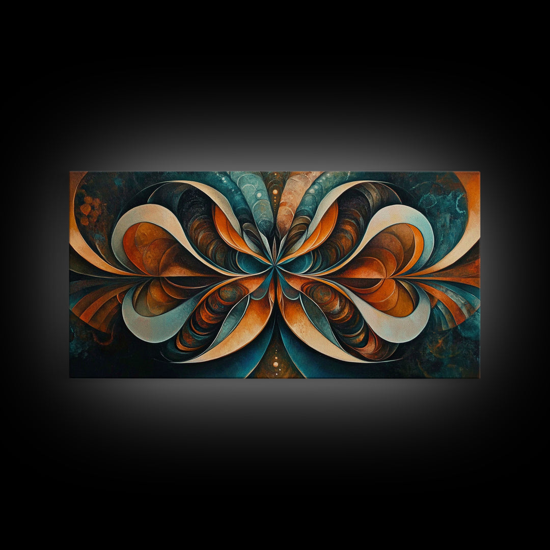 Butterfly Abstract Framed Canvas Print, Geometric Wall Art Moody Modern Decor, Sacred Geometry Artwork Idea Horizontal Living Room Design