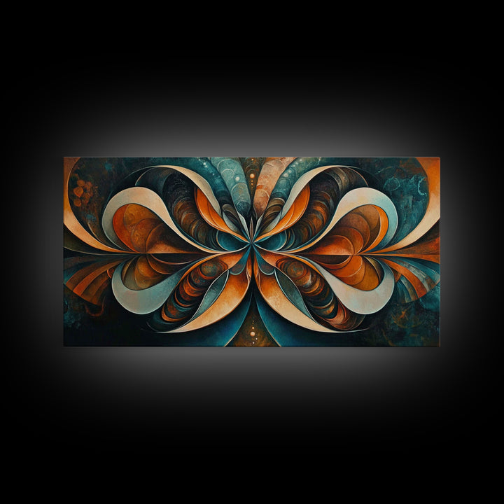 Butterfly Abstract Framed Canvas Print, Geometric Wall Art Moody Modern Decor, Sacred Geometry Artwork Idea Horizontal Living Room Design