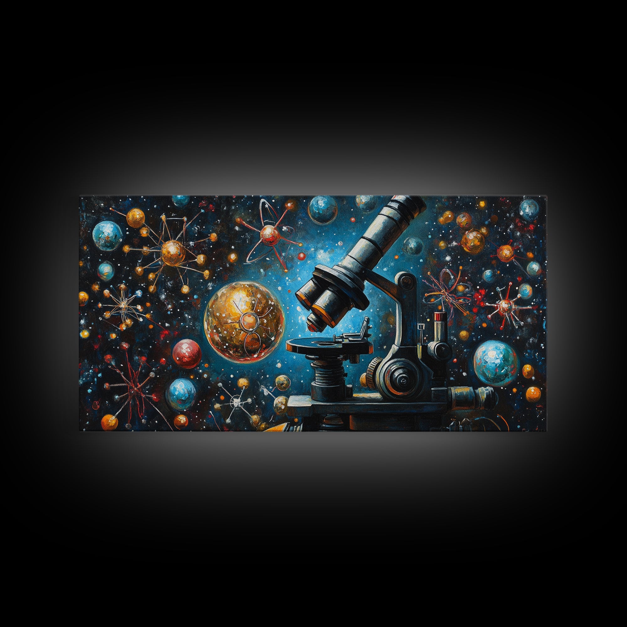 Astronomy Science Art Canvas Print, Microscope Cosmos Molecular Wall Art, Horizontal Living Room Decor, Unique Gift Idea Him Her