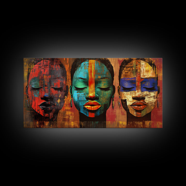 Vibrant African Art Canvas Print, Afrocentric Wall Art Decor, Colorful Moody Abstract Painting, Unique Therapy Art Gift Idea