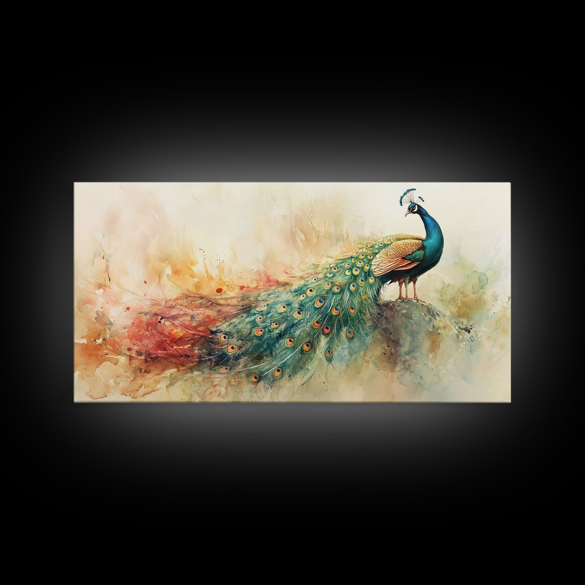 Elegant Peacock Wall Art Canvas Print, Colorful Wildlife Painting, Moody Therapy Art, Unique Bedroom Decor Gift Idea, Botanical Prints