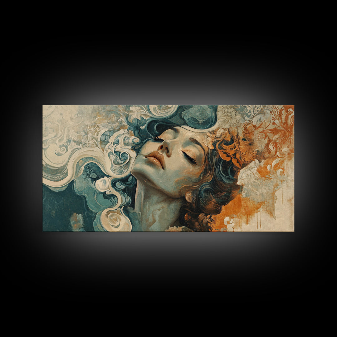 Art Nouveau Framed Canvas Print Featuring Goddess Art and Botanical Prints Beautiful Feminine Inspired Bedroom or Guest Room Art