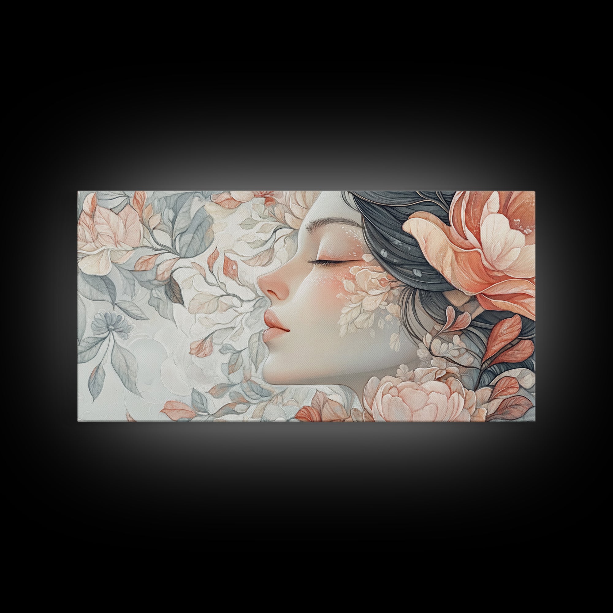 Dreamy Floral Goddess Framed Canvas Print with Light Pink Wall Art and Rose Painting Stunning Bedroom or Living Room Accent