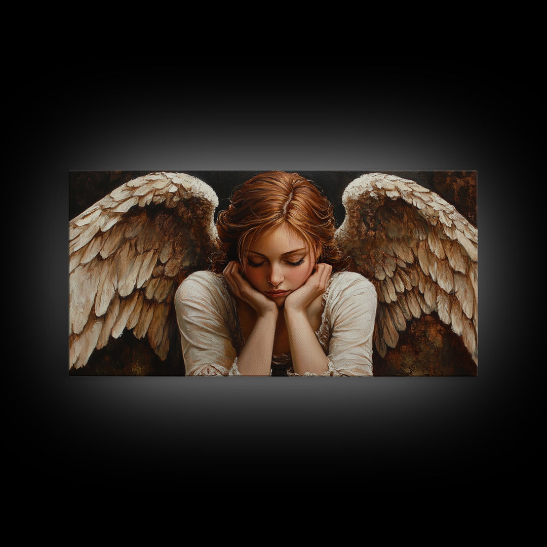 Angelic Beauty Portrait Framed Canvas Print Featuring Angel Art Prints and Moody Art Ideal Bedroom Wall Art or Guest Room Art