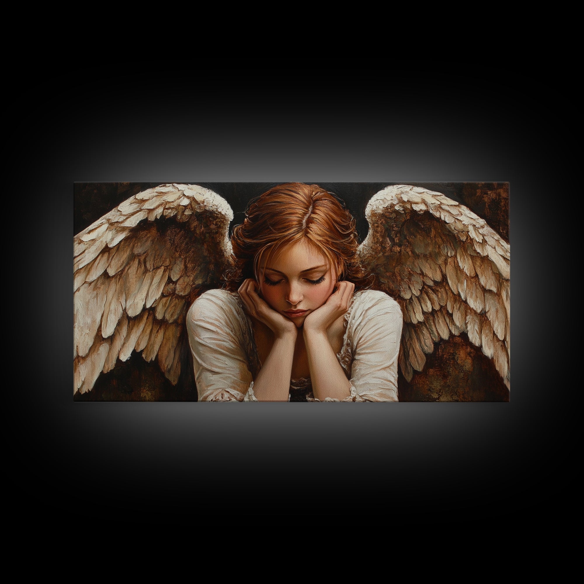 Angelic Beauty Portrait Framed Canvas Print Featuring Angel Art Prints and Moody Art Ideal Bedroom Wall Art or Guest Room Art