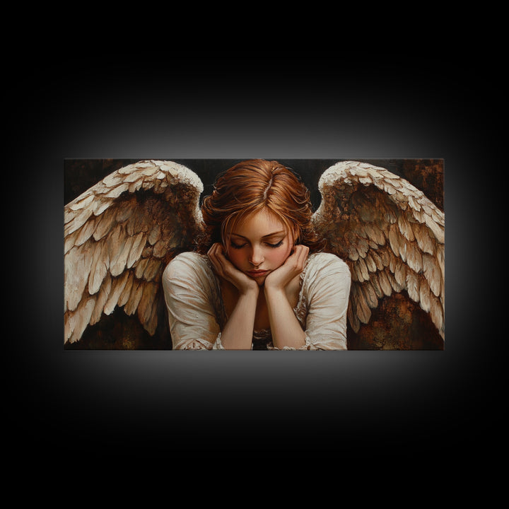 Angelic Beauty Portrait Framed Canvas Print Featuring Angel Art Prints and Moody Art Ideal Bedroom Wall Art or Guest Room Art