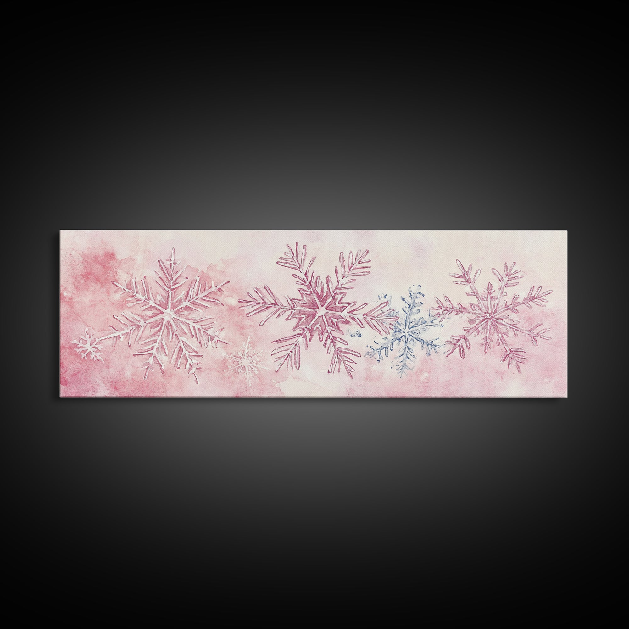 Hand-Painted Snowflake Art Canvas Print, Christmas Rustic Winter Wall Decor, Light Pink Abstract Artwork, Cozy Living Room Art Gift