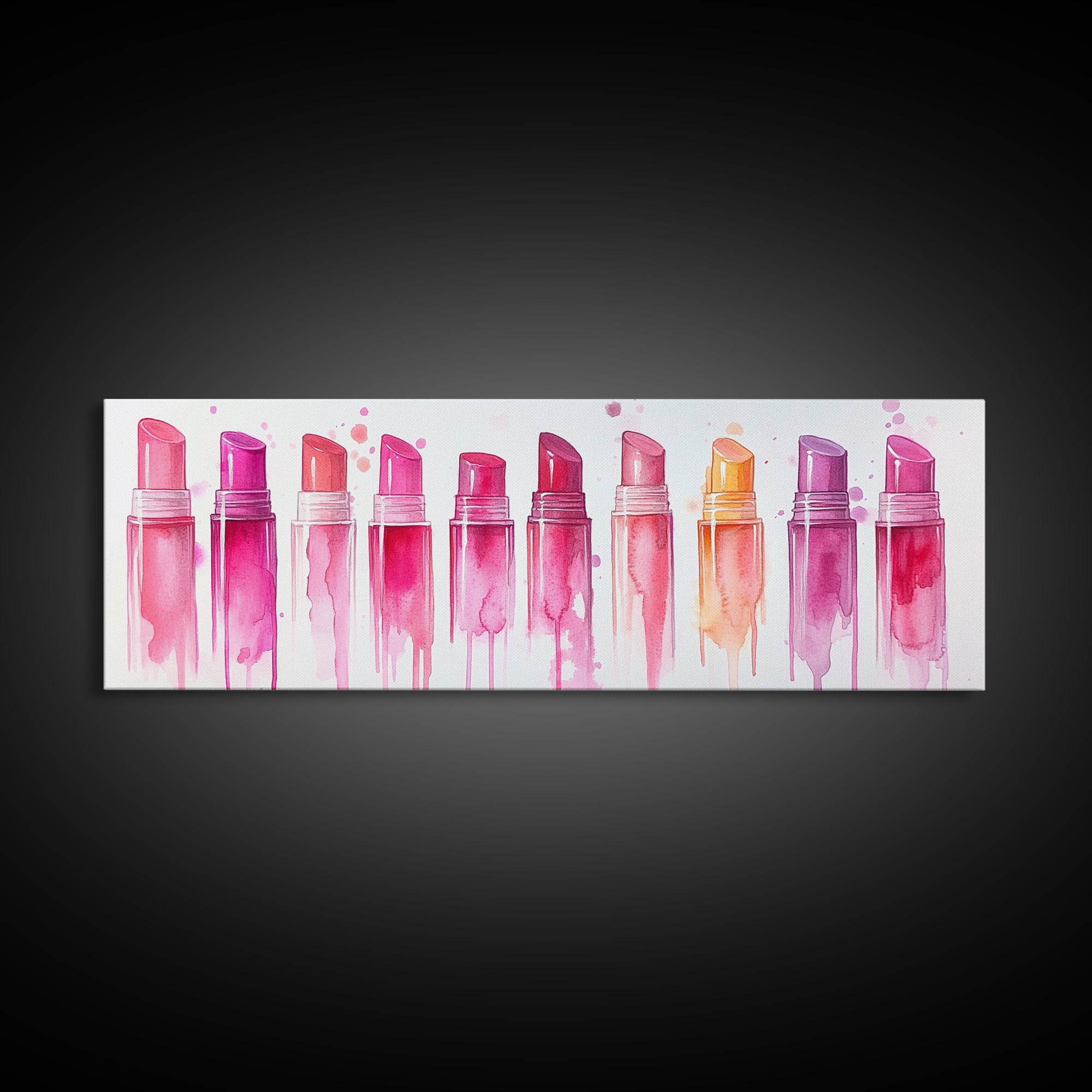 Vibrant Lipstick Shades Canvas Print, Pink Makeup Wall Art, Feminine Bedroom Decor, Whimsical Beauty Room Artwork Gift Idea