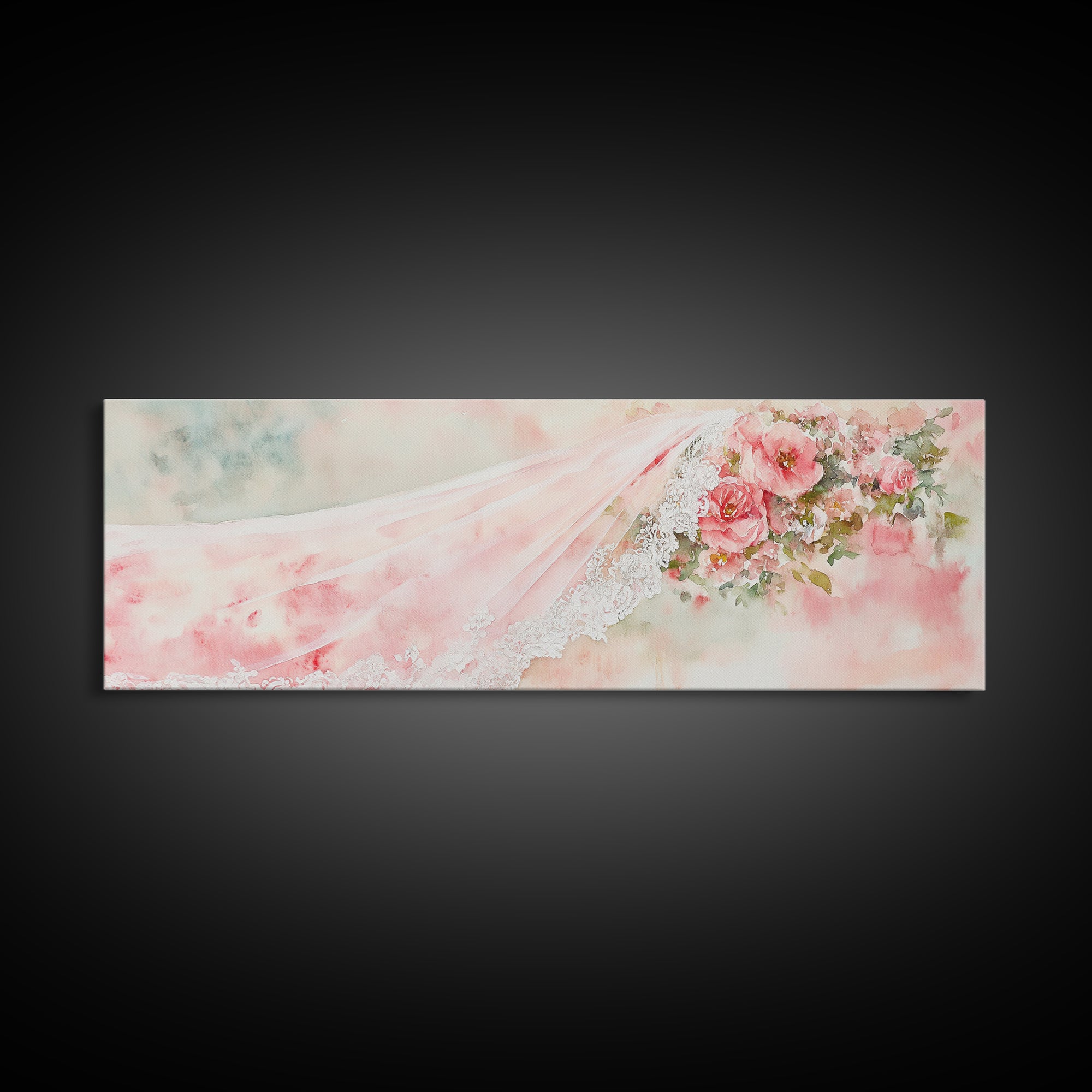 Romantic Rose Painting Canvas Print Featuring Bridal Lace, Botanical Prints Ideal Bedroom Art or Wedding Gift Idea