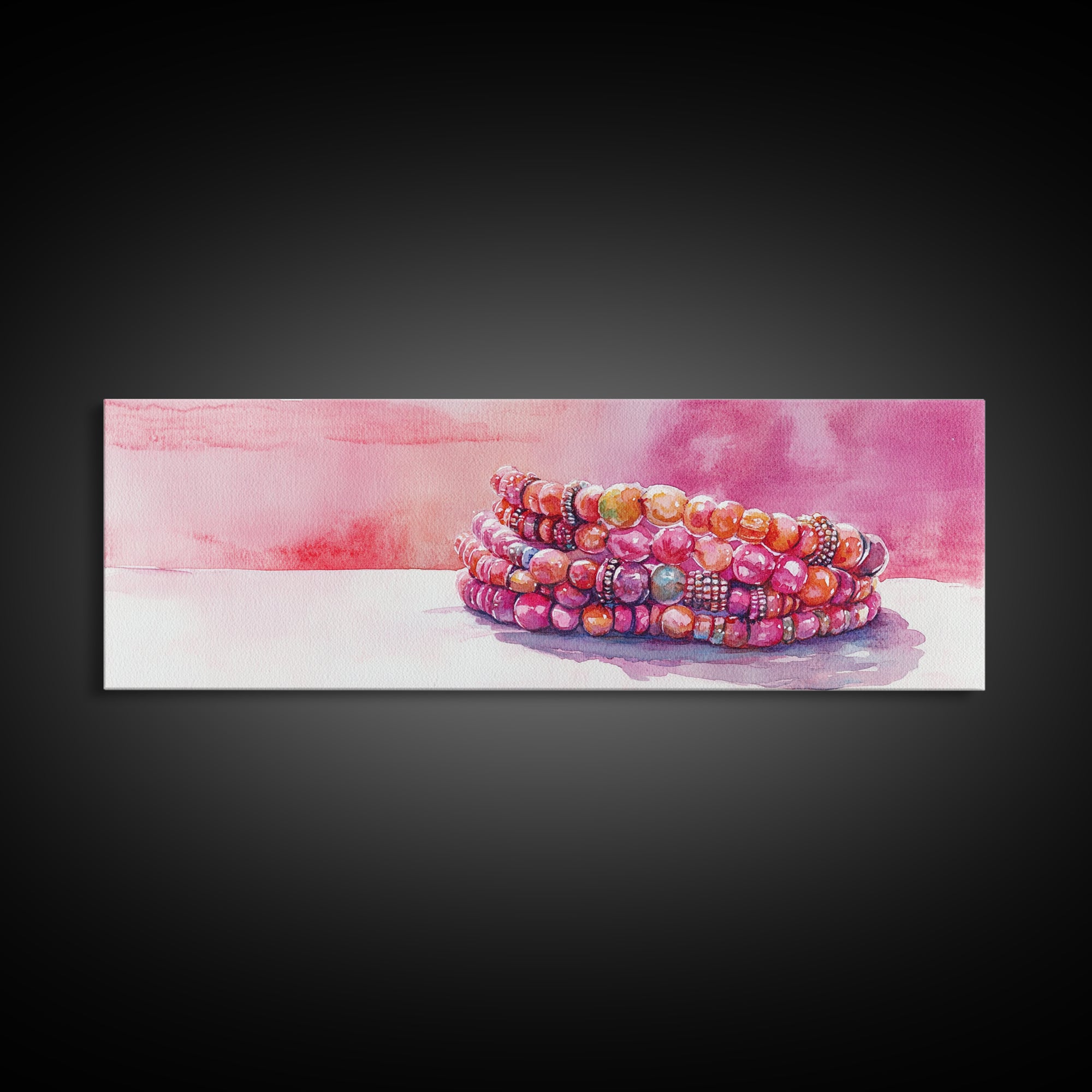 Beaded Bracelet Painting Canvas Print Featuring Whimsical Jewelry, Pink Orange Wall Art Ideal Bedroom or Dressing Room Art