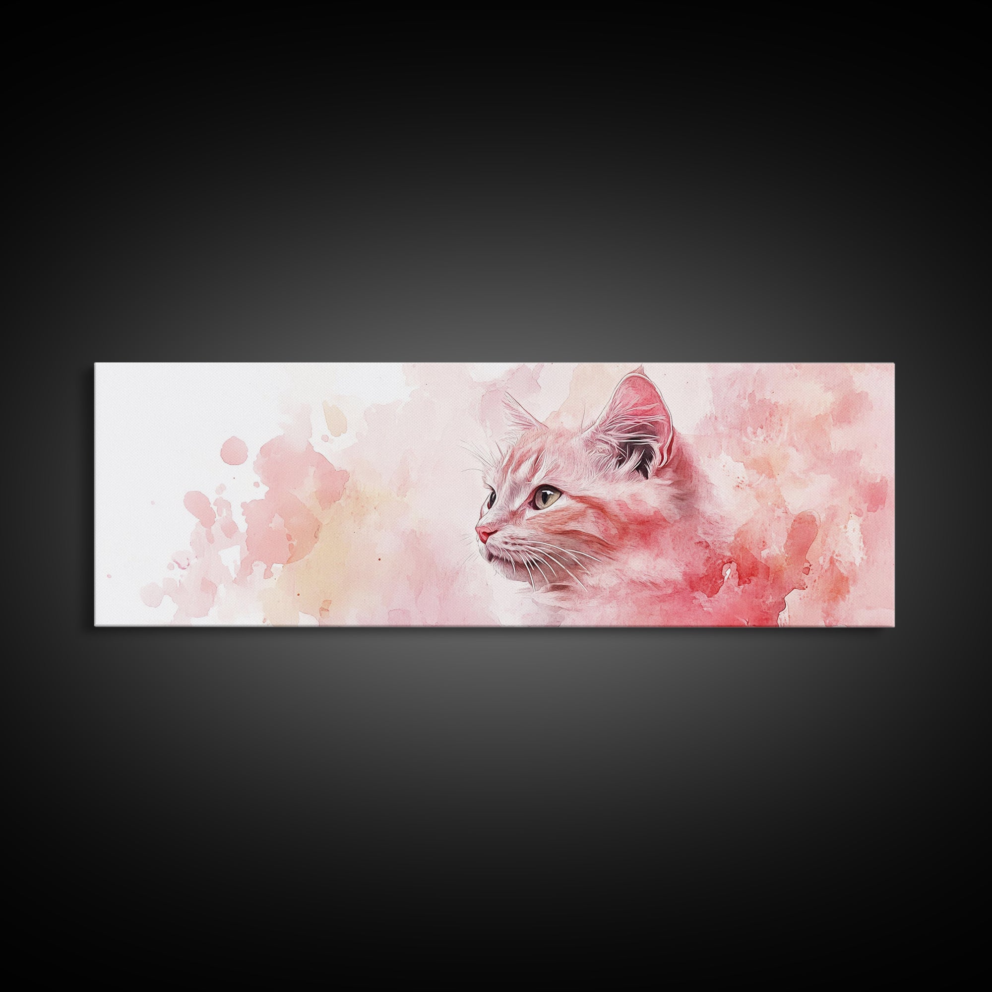 Cat Portrait Canvas Print with Pink Abstract Background, Light Pink Wall Art Perfect Gift Idea, Rustic Decor for Animal Lovers
