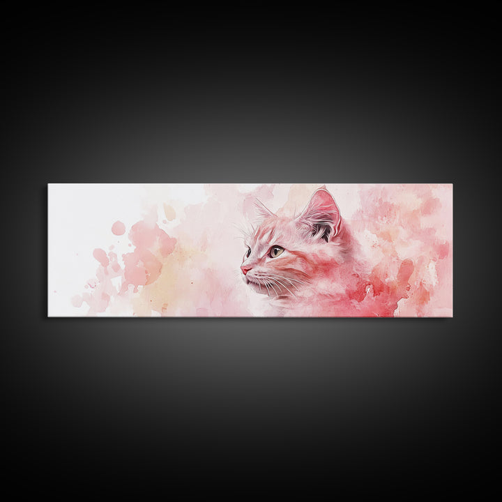 Cat Portrait Canvas Print with Pink Abstract Background, Light Pink Wall Art Perfect Gift Idea, Rustic Decor for Animal Lovers