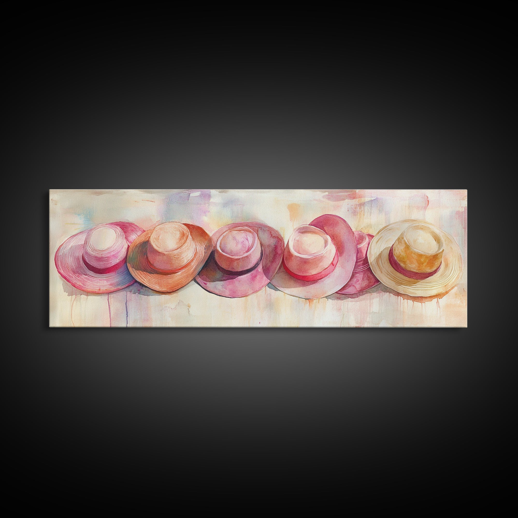 Pink Hats Wall Art Canvas Print Pearlescent Elements, Minimalist Abstract Artwork, Perfect Addition to Feminine Rustic Decor