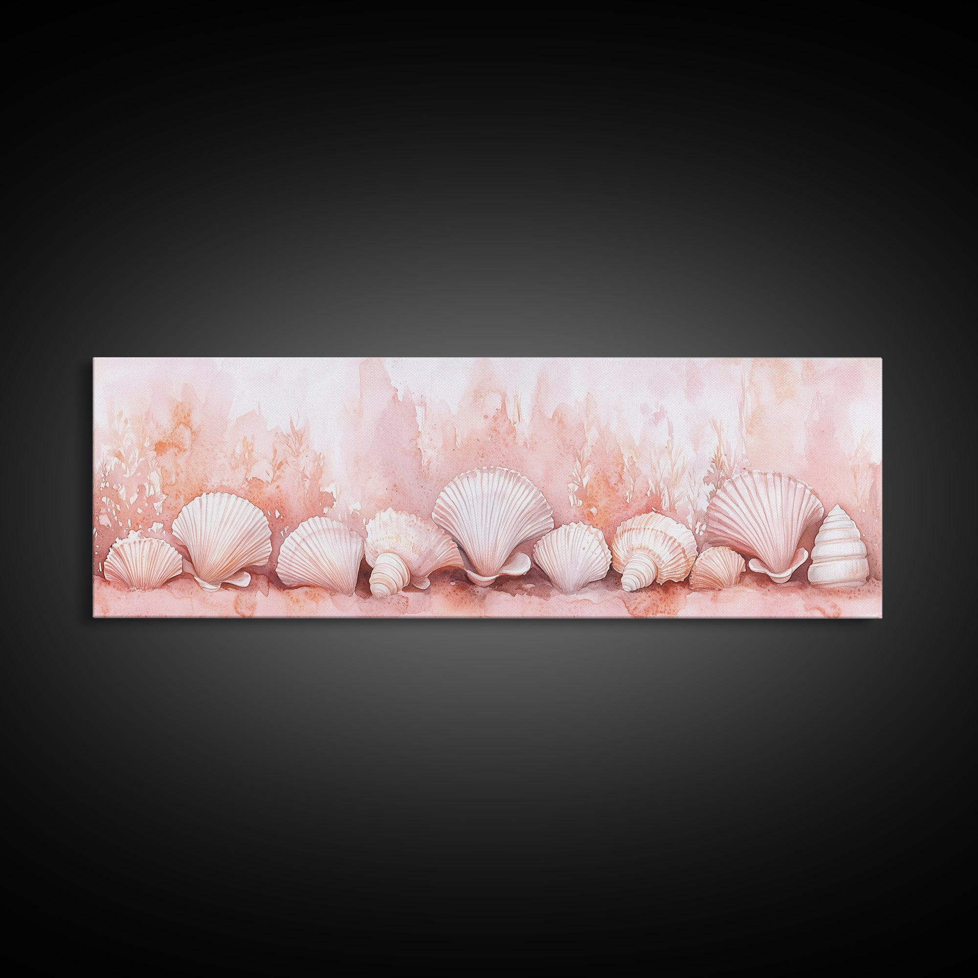 Coastal Shell Art Canvas Print Featuring Light Pink and Orange Pastel Hues, Beach House Decor, Nautical Wall Art for Living Room
