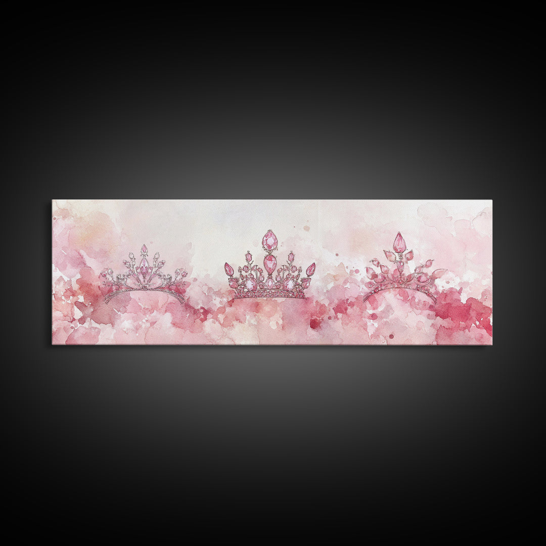 Royal Tiaras Canvas Print Pink Abstract Art Whimsical Decor Goddess Art Wall Art Bedroom Art Princess Aesthetic Horizontal Decor