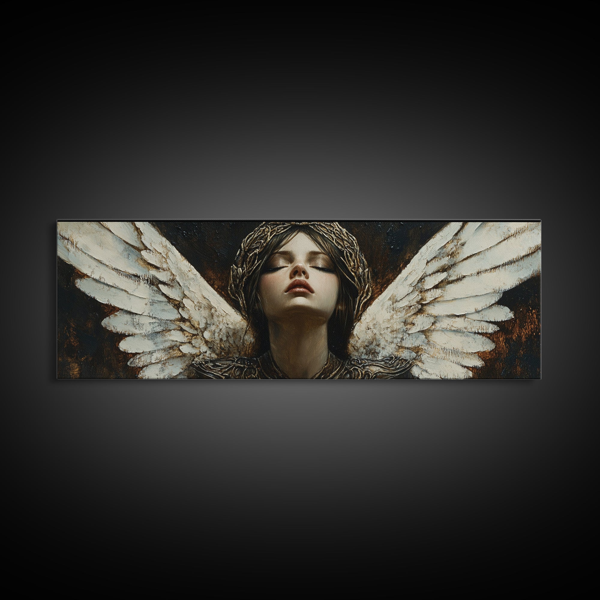 Angelic Portrait Canvas Print Goddess Art Print Dark Angels Wall Art Elegant Bedroom Decor Moody Painting Original Living Room Art