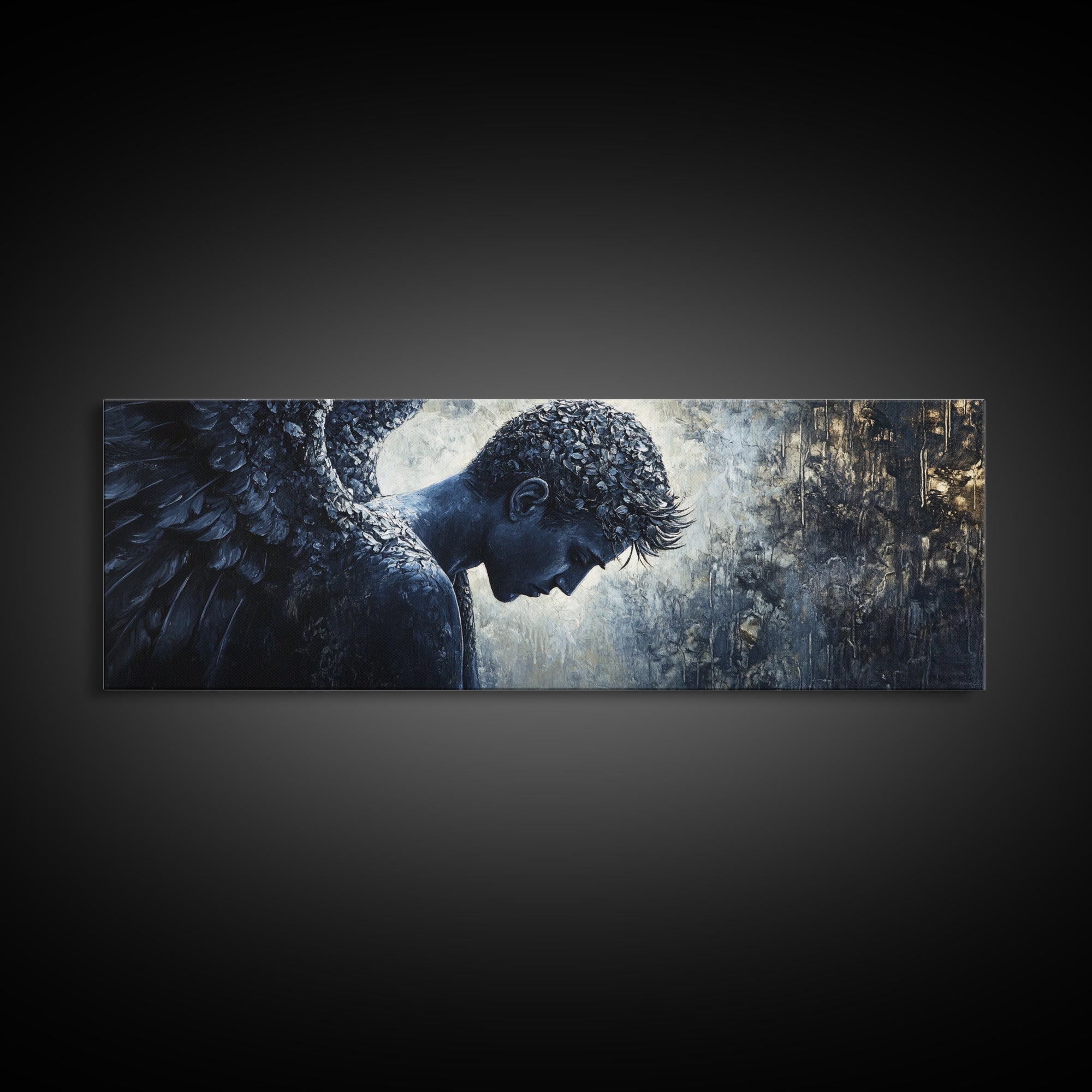 Serene Angel Framed Canvas Print Dark Angels Wall Art Moody Painting Elegant Bedroom Art Goddess Inspired Original Living Room Decor