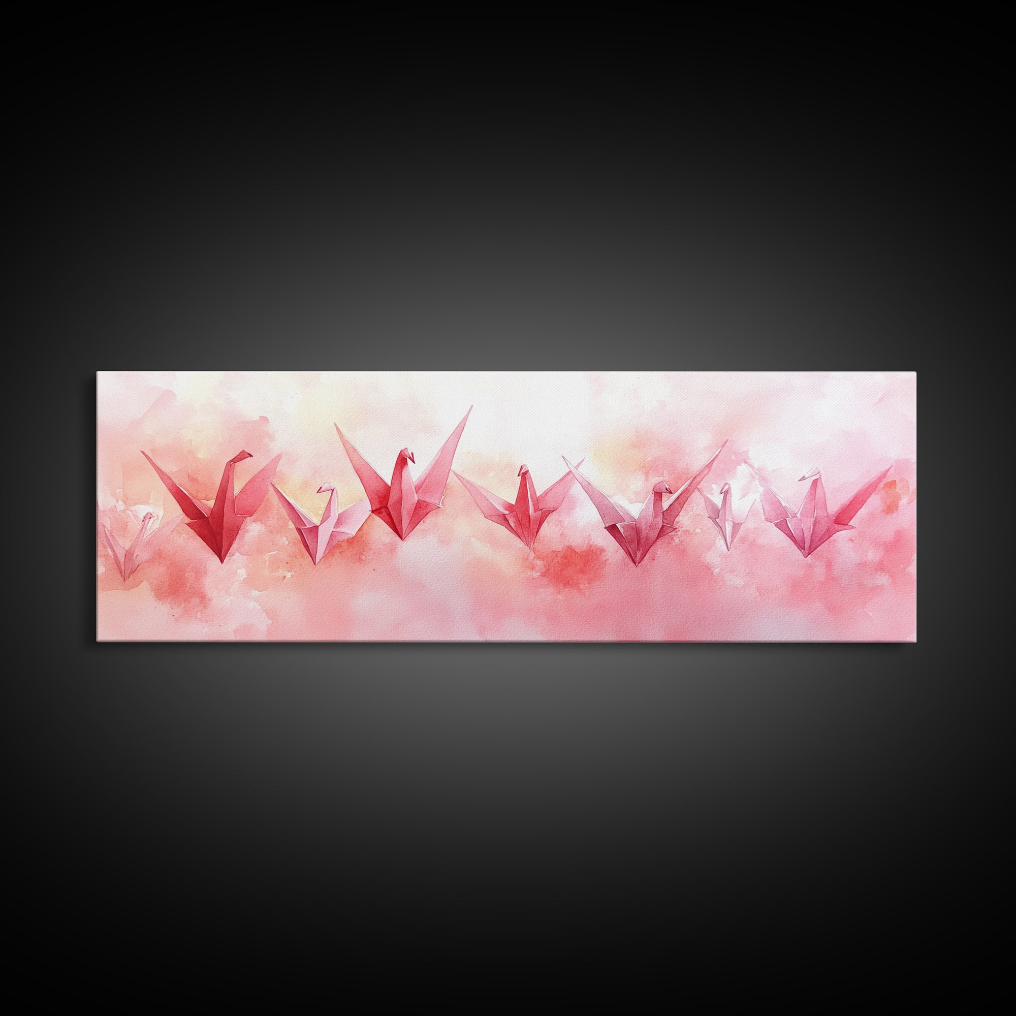Origami Cranes Canvas Print Pink Wall Art Whimsical Decor Artistic Living Room Boho Minimalist Style Bedroom Gift Idea Artwork