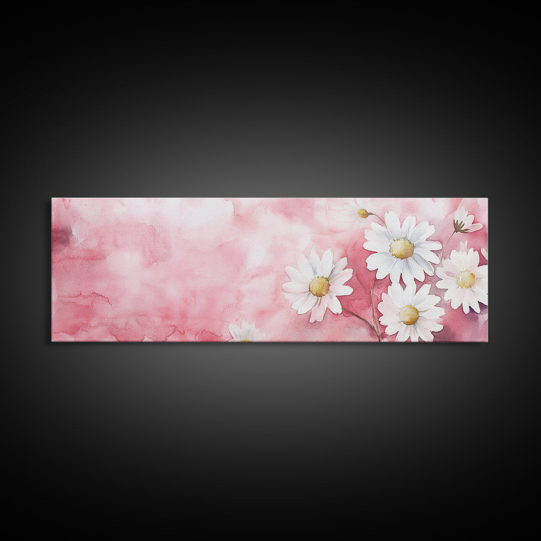 Daisy Flower Wall Art, Canvas Print, Light Pink and White Minimalist Artwork, Botanical Prints Style, Bedroom Whimsical Decor