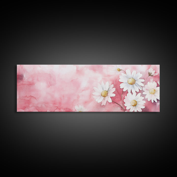 Daisy Flower Wall Art, Canvas Print, Light Pink and White Minimalist Artwork, Botanical Prints Style, Bedroom Whimsical Decor