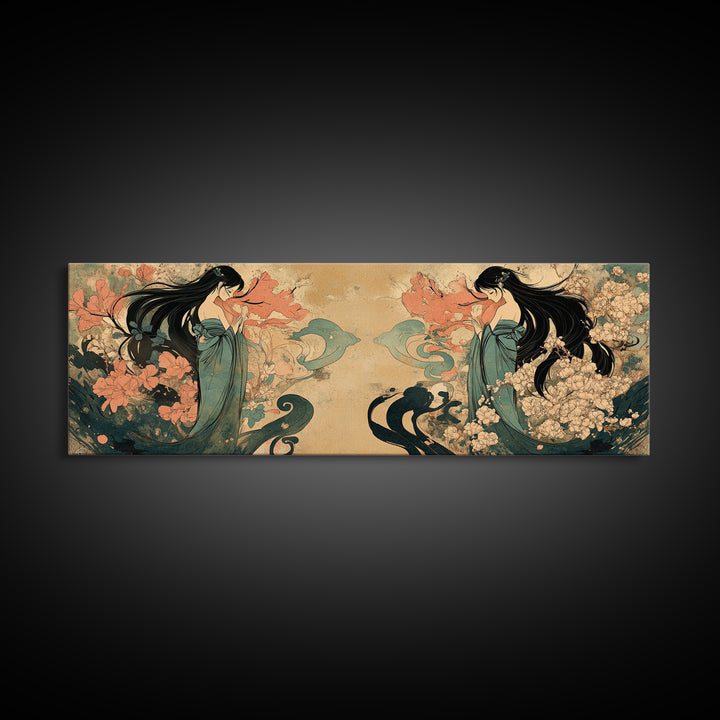 Art Nouveau Framed Canvas Print Goddess Art Print Feminine Boho Artwork Wildflower Wall Art Bedroom Artwork Guest Room Decor