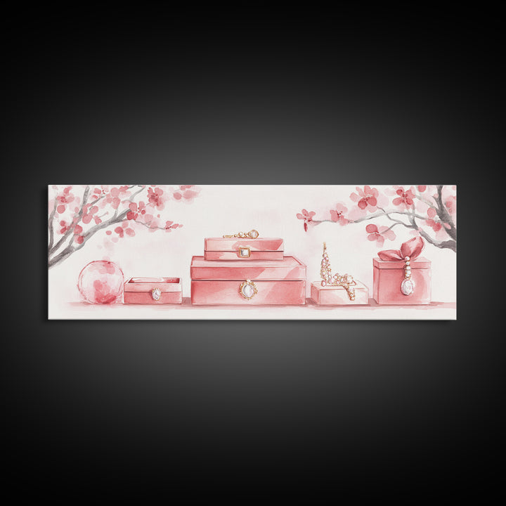 Cherry Blossom Canvas Print, Botanical Framed Canvas Art, Light Pink Wall Art, Bedroom or Guest Room Art, Feminine Nature-Inspired Decor