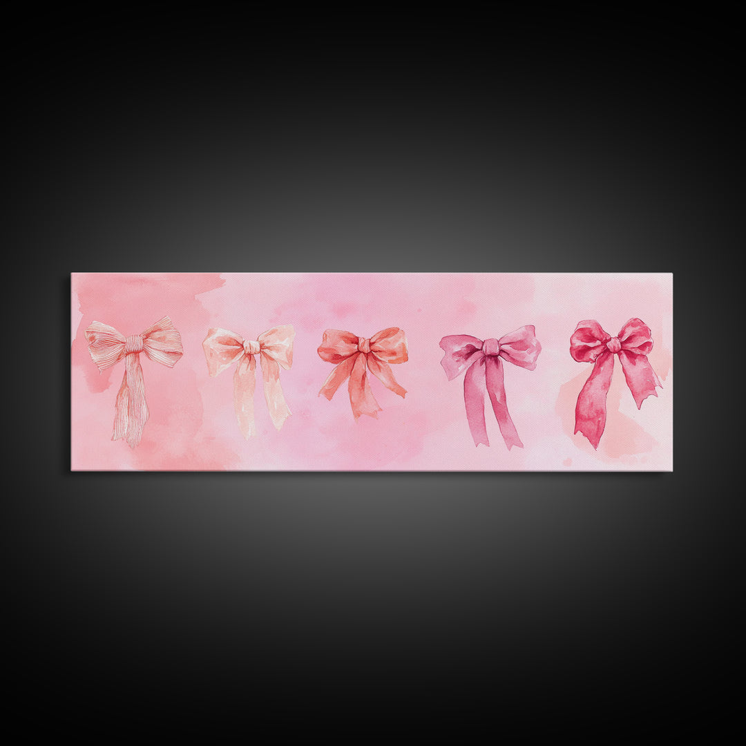 Ribbon Bow Canvas Print Light Pink Art Feminine Horizontal Wall Art Whimsical Artwork Living Room Wabi Sabi Decor Framed Print