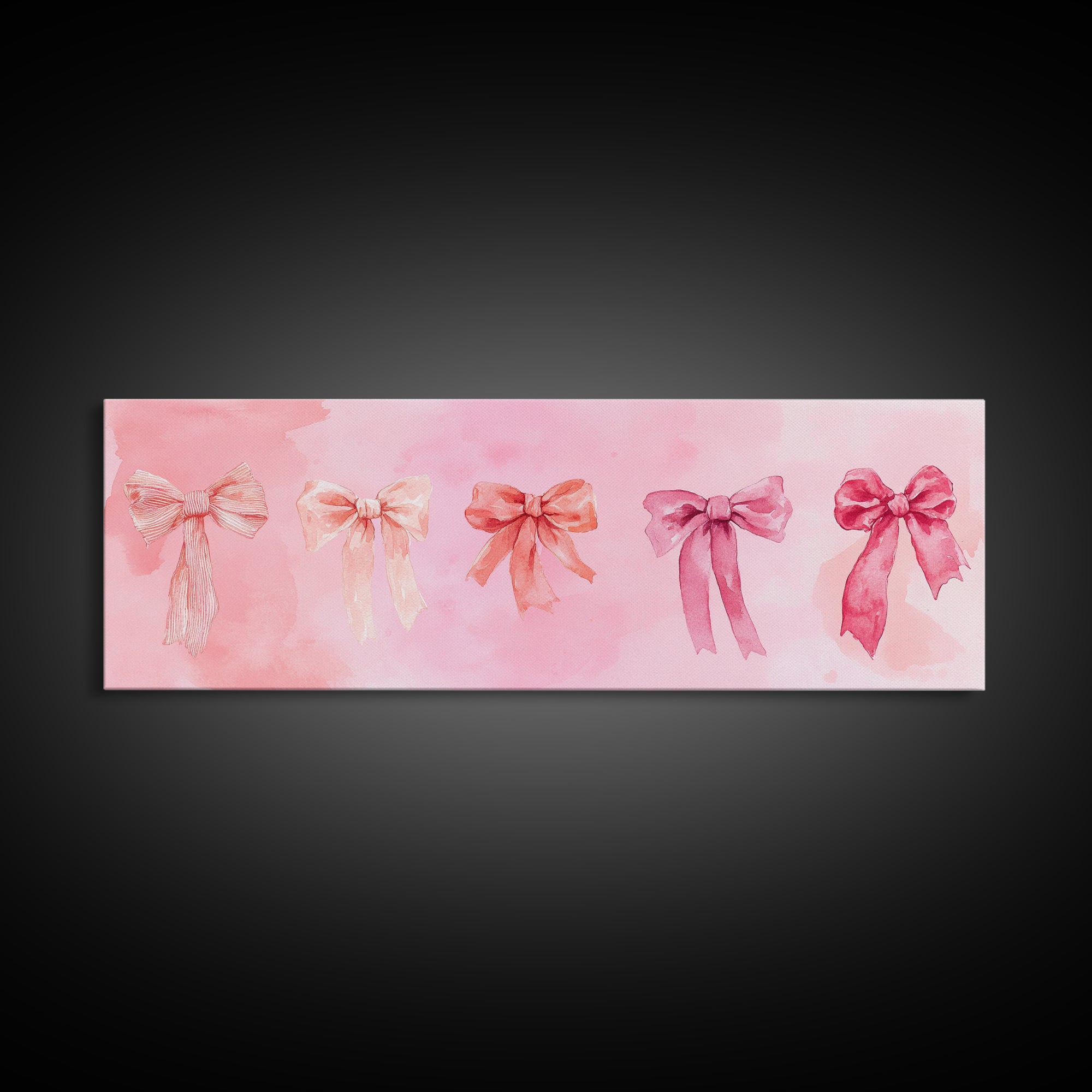 Ribbon Bow Canvas Print Light Pink Art Feminine Horizontal Wall Art Whimsical Artwork Living Room Wabi Sabi Decor Framed Print