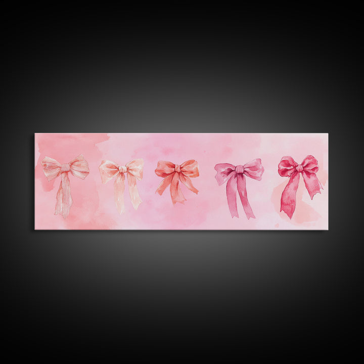 Ribbon Bow Canvas Print Light Pink Art Feminine Horizontal Wall Art Whimsical Artwork Living Room Wabi Sabi Decor Framed Print