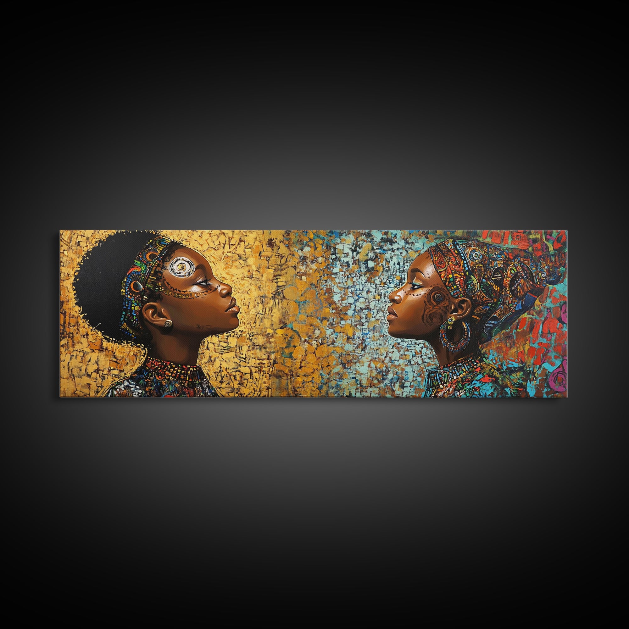 Afrocentric Canvas Print African Tribal Art Modern Boho Decor Guest Room Wall Art Horizontal Living Room Art Unique Painting