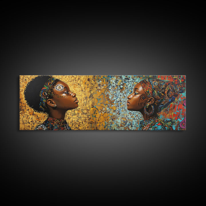 Afrocentric Canvas Print African Tribal Art Modern Boho Decor Guest Room Wall Art Horizontal Living Room Art Unique Painting