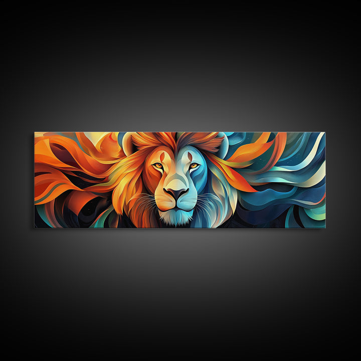 Bold Lion Profile Canvas Print, Whimsical Wall Art, Rustic Decor, Bedroom Art, Living Room Art, Vibrant Painting, Gift Idea