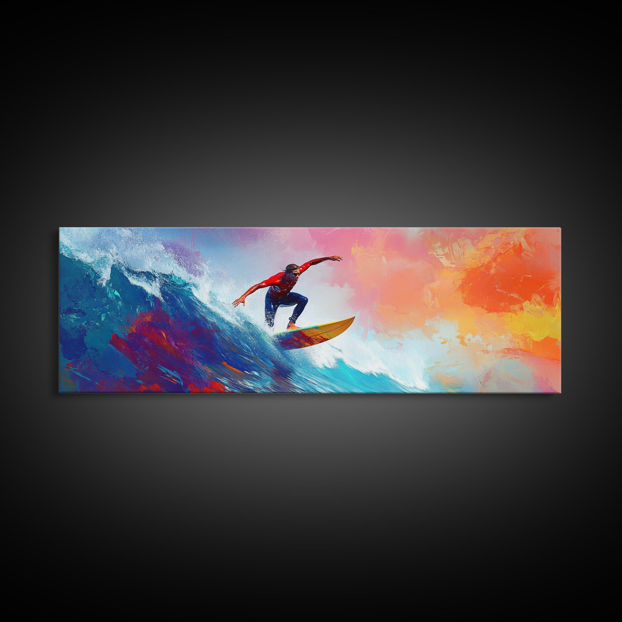 Coastal Canvas Print of Abstract Surf Wall Art with Bright Blue Waves, Nautical Painting, Coastal Cowgirl Wall Art, Gift Idea