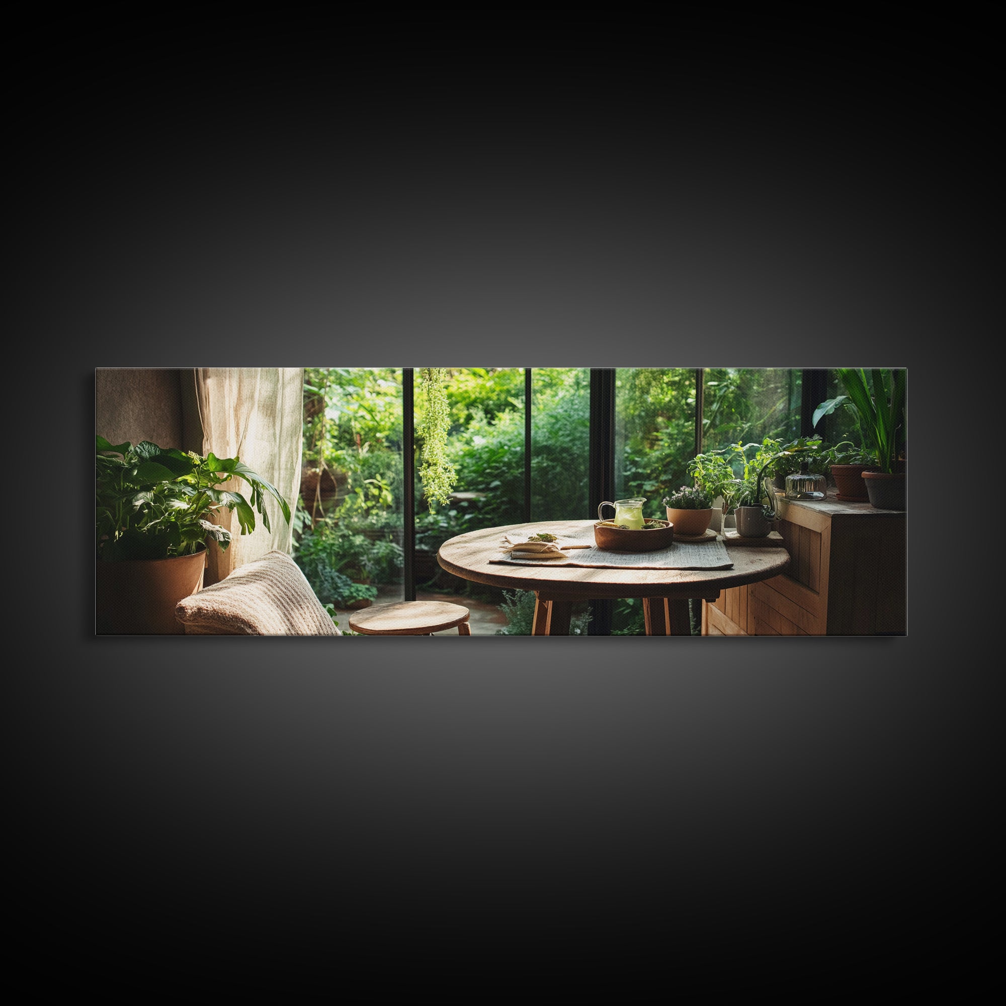 Greenhouse Kitchen Canvas Print, Rustic Dining Art, Botanical Garden Wall Artwork, Natural Farmhouse Decor, Light Filled Wabi Sabi Style