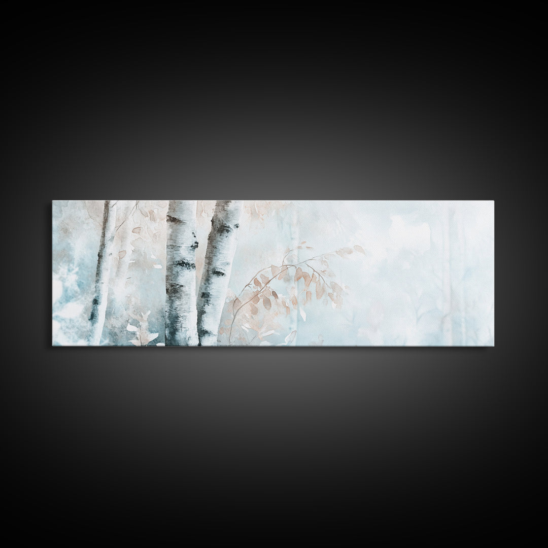 Birch Tree Art Framed Canvas Print, Neutral Landscape Painting Autumn Decor, Rustic Minimalist Wall Art Gift Idea Above Bed Design