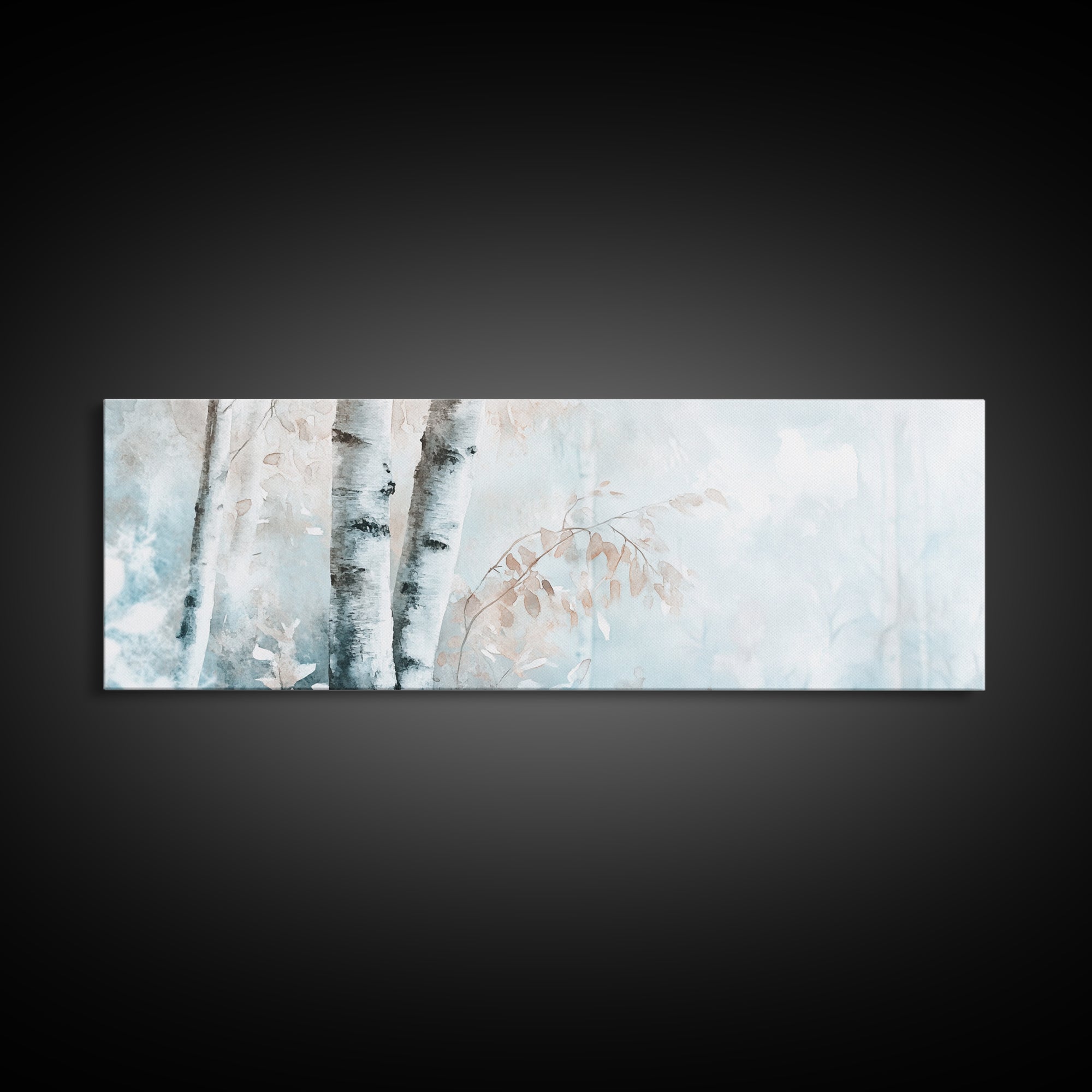 Birch Tree Art Framed Canvas Print, Neutral Landscape Painting Autumn Decor, Rustic Minimalist Wall Art Gift Idea Above Bed Design