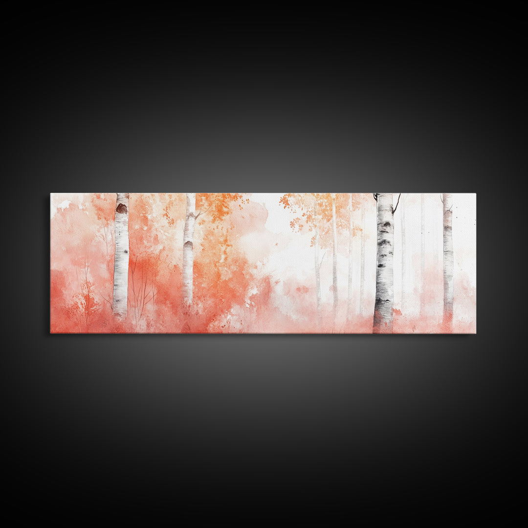 Autumn Birch Trees Canvas Print, Vibrant Fall Landscape Art, Horizontal Wall Art Rustic Decor Gift Idea Living Room Decoration