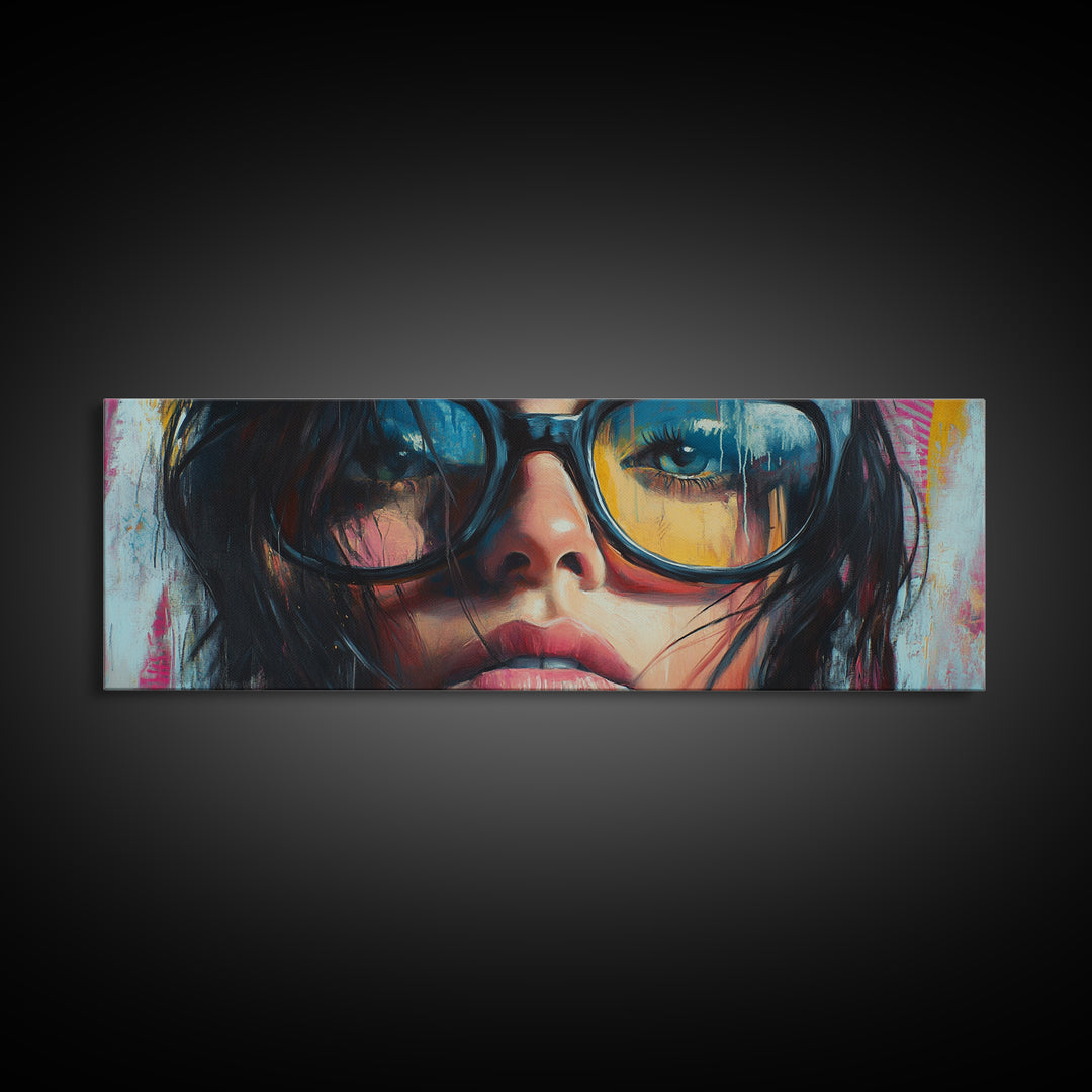Stylish Woman Portrait Canvas Print, Boho Whimsical Art Modern Decor, Gift Idea Living Room Pop Art Vibrant Expression Artwork