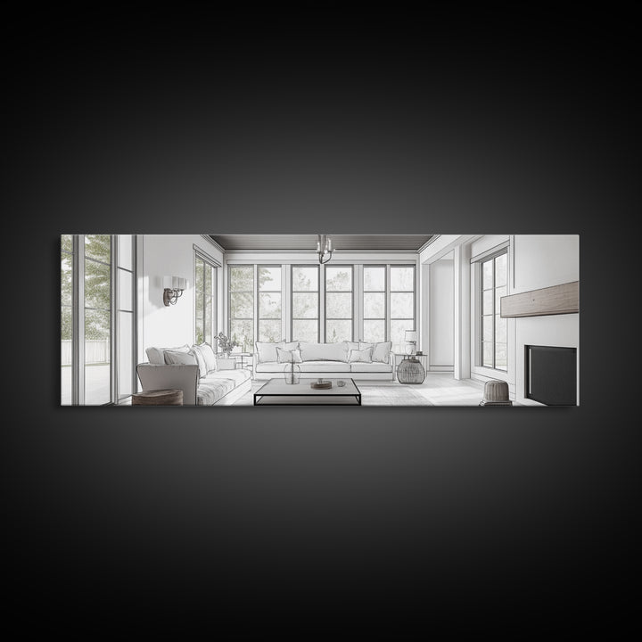 Extra Wide Canvas Print Living Room Art Modern Wabi Sabi Art Panoramic Neutral Design Rustic Farmhouse Minimalist Wall Decor