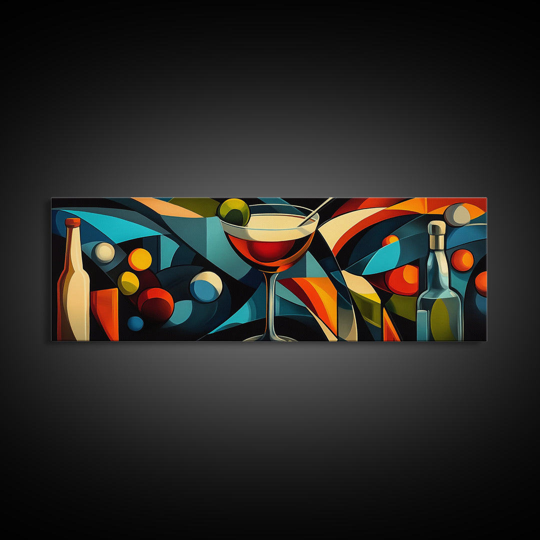 Abstract Martini Framed Canvas Print Espresso Martini Wall Art Modern Cocktail Art Kitchen Bar Decor Bold Geometric Wall Artwork