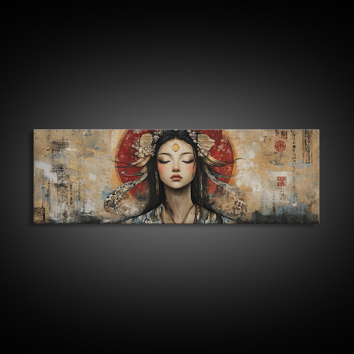Radiant Goddess Framed Canvas Print Art Nouveau Style Japanese-Inspired Goddess Art Print Bedroom Wall Decoration