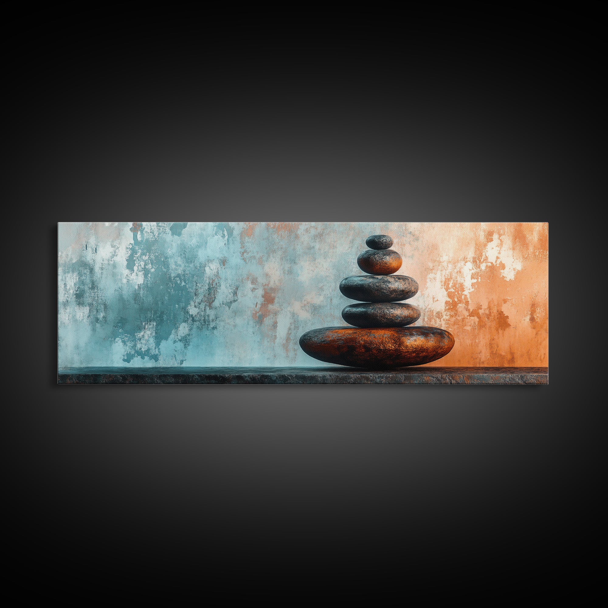 Textured Zen Framed Canvas Print Sand Patterns Stacked Stones Modern Wabi Sabi Minimalist Decor Bedroom Art Idea