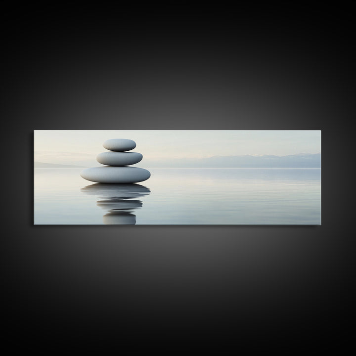 Zen Inspired Framed Canvas Print Minimalist Art Stacked Stones Calming Wabi Sabi Style Living Room Decor Neutral Wall Art