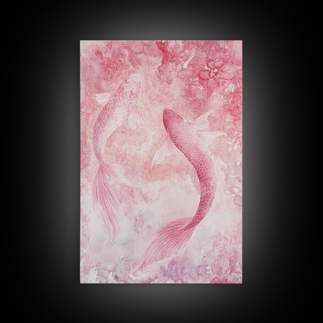 Canvas Print Koi Fish Painting Pink Abstract Art Zen Wall Art Minimalist Artwork Living Room Decor Gift Idea Bedroom Wall Art