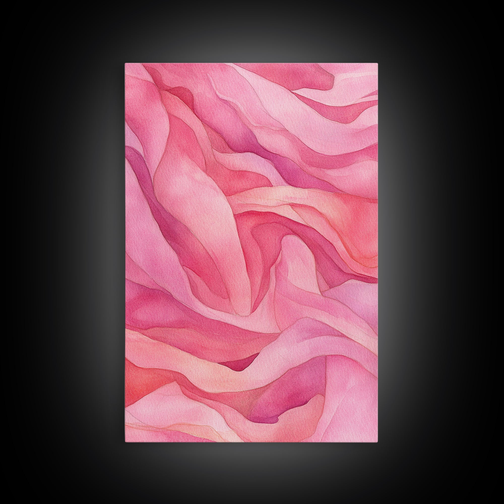Flowing Abstract Pink Wave Art Framed Canvas Print | Feminine and Minimalist Bedroom or Living Room Aesthetic | Whimsical Art Decor